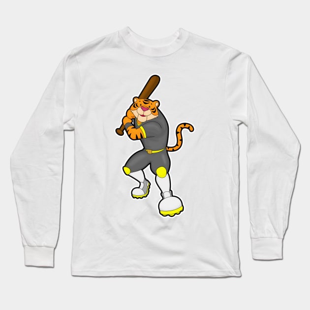 Tiger as Baseball player with Baseball bat Long Sleeve T-Shirt by Markus Schnabel